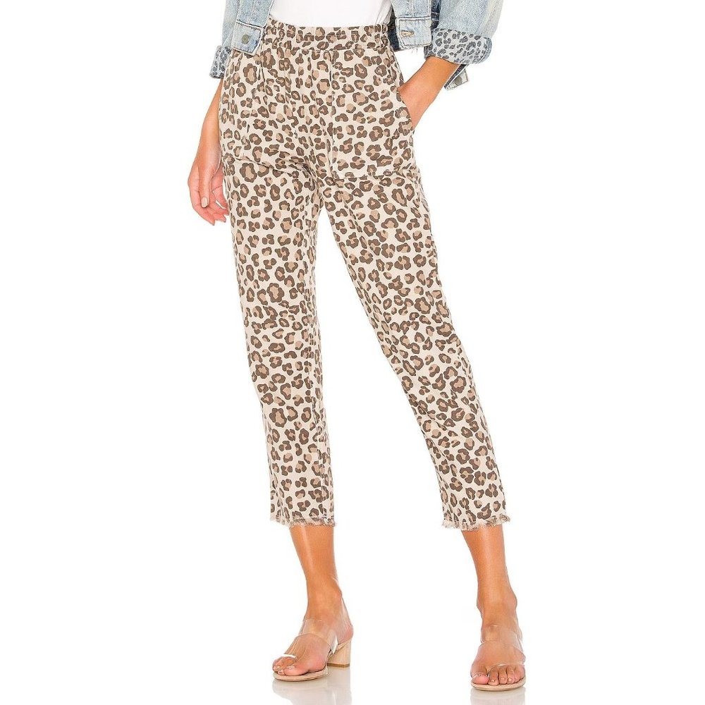 Monrow Leopard Fray Patch Pockets Pull on Pant in Dust size Small Revolve
